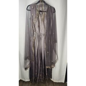 Panash Purple Embroidered Sleeveless Anarkali Suit w Sheer Dupatta Sz 36 US Med